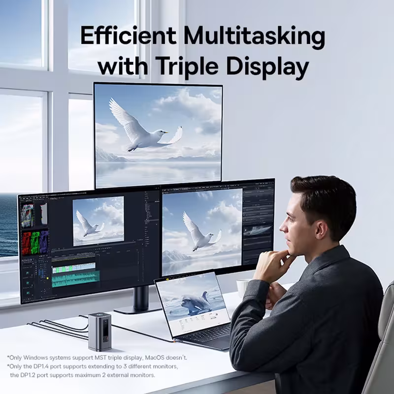 Baseus Spacemate 11-in-1 USB C Docking Station Triple Display 4K@60Hz HDMI DP PD 100W Baseus Spacemate 11-in-1 USB C Docking Station Triple Display 4K@60Hz HDMI DP PD 100W - Image 4
