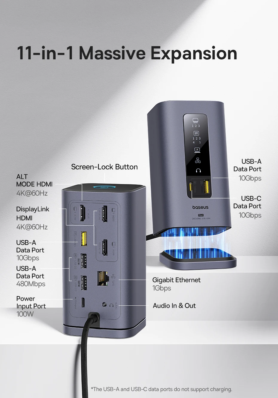 Baseus USB C HUB for Mac M3 M2 M1 System HDMI 4K@60Hz MST Triple Display for MacBook Air Pro Window 11-in-1 HUB Docking Station