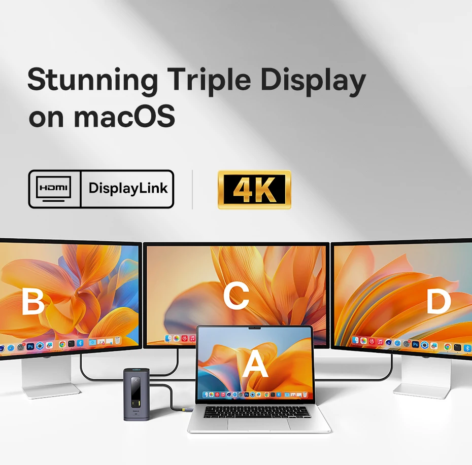 Baseus USB C HUB for Mac M3 M2 M1 System HDMI 4K@60Hz MST Triple Display for MacBook Air Pro Window 11-in-1 HUB Docking Station