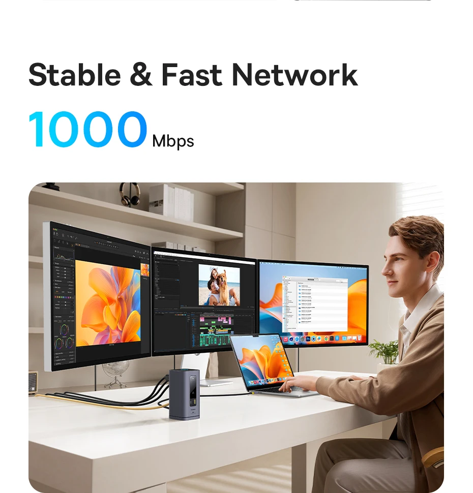 Baseus USB C HUB for Mac M3 M2 M1 System HDMI 4K@60Hz MST Triple Display for MacBook Air Pro Window 11-in-1 HUB Docking Station