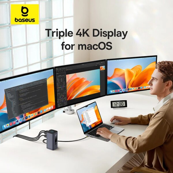 Baseus Spacemate Series 11-in-1 USB C Docking Station Triple Display 4K@60Hz HDMI MST for MacBook - Image 3