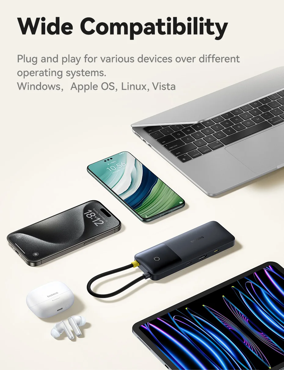 Baseus USB Hub for HDMI 4K@60Hz USB 3.1 10Gbps Hub 100W+20W Dual Fast Charging Cable Docking Station for MacBook Air PC USB Hub