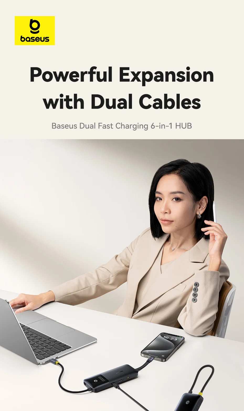 Baseus USB Hub for HDMI 4K@60Hz USB 3.1 10Gbps Hub 100W+20W Dual Fast Charging Cable Docking Station for MacBook Air PC USB Hub