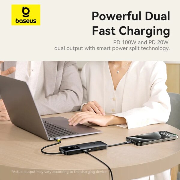 Baseus 6-in-1 USB C Hub with Dual Fast Charging 100W+20W HDMI 4K@60Hz 10Gbps Docking Station - Image 2