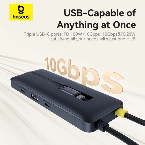 Baseus 6-in-1 USB C Hub with Dual Fast Charging 100W+20W HDMI 4K@60Hz 10Gbps Docking Station - Image 3