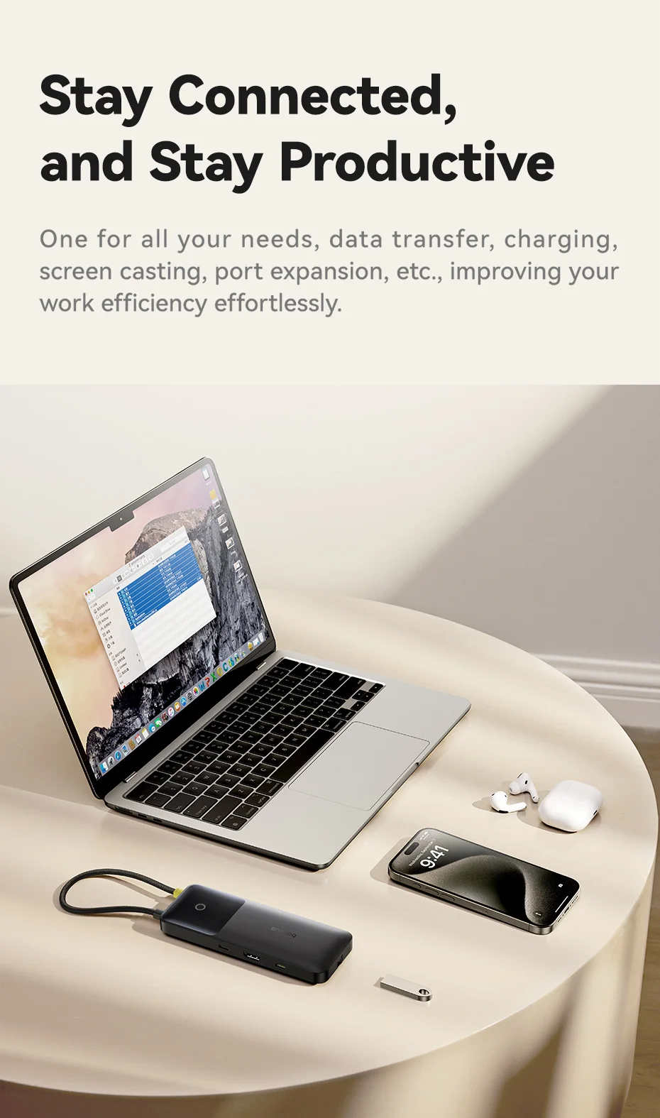 Baseus USB Hub for HDMI 4K@60Hz USB 3.1 10Gbps Hub 100W+20W Dual Fast Charging Cable Docking Station for MacBook Air PC USB Hub