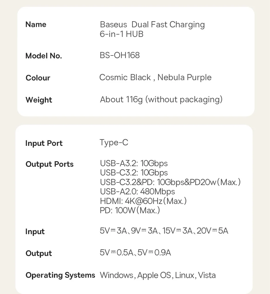 Baseus USB Hub for HDMI 4K@60Hz USB 3.1 10Gbps Hub 100W+20W Dual Fast Charging Cable Docking Station for MacBook Air PC USB Hub