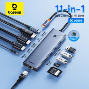 Baseus 11-in-1 USB C Hub Docking Station Dual HDMI 4K 100W PD Gigabit Ethernet