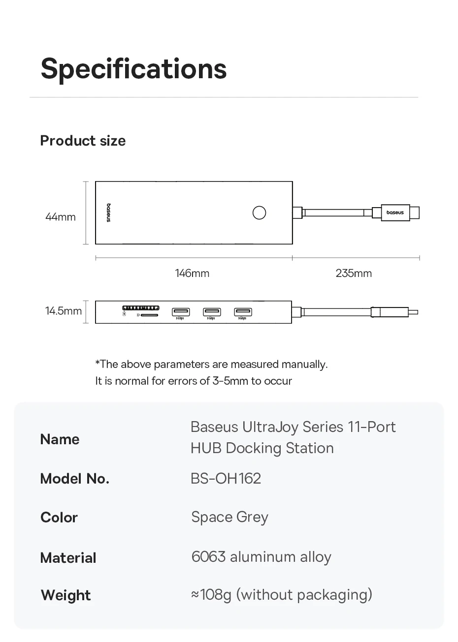 Baseus USB Hub DP 4K Dual HDMI Adapter 11 in 1 Splitter RJ45 USB 3.0 PD 100W Docking Station for MacBook Pro Air M2 M1 USB C HUB