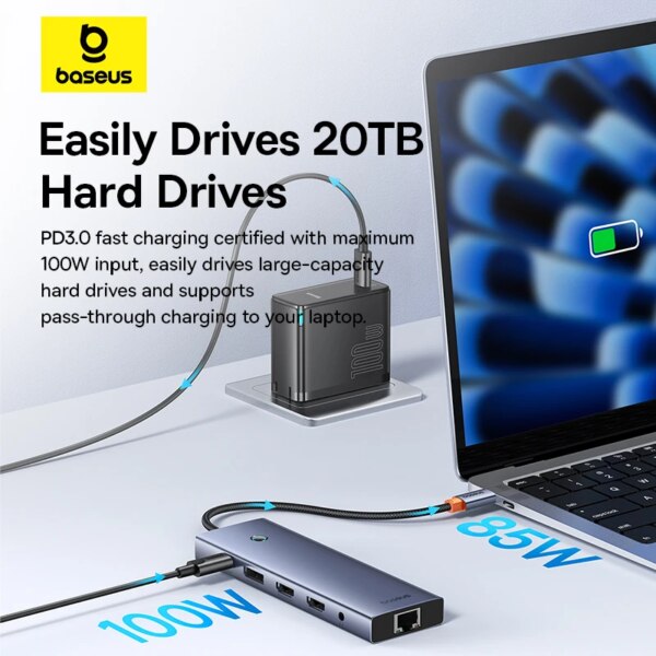 Baseus 11-in-1 USB C Hub Docking Station Dual HDMI 4K 100W PD Gigabit Ethernet - Image 3