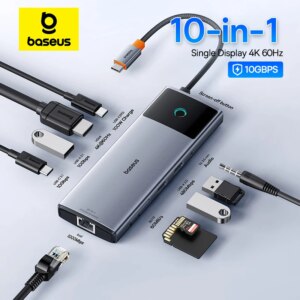 Baseus 10-in-1 USB C Hub 10Gbps 4K 60Hz HDMI 100W PD Gigabit Ethernet SD/TF Card Reader for MacBook iPad Samsung PC