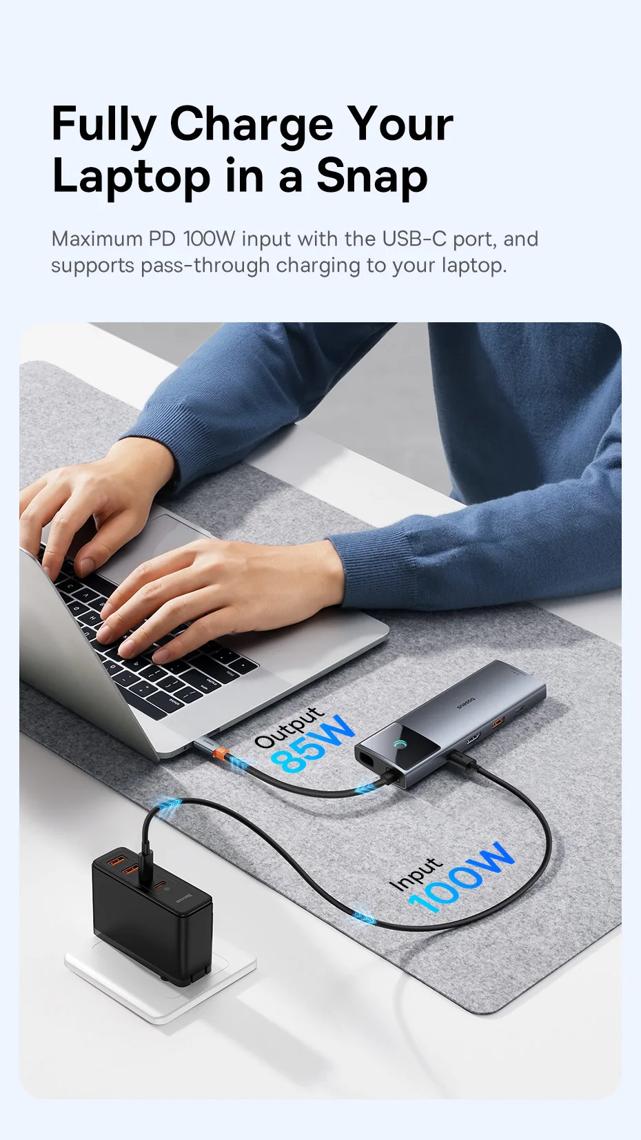 Baseus 10Gbps USB C HUB 4K 60Hz Type C to HDMI RJ45 Ethernet PD 100W for MacBook iPad Sumsang PC Tablet Phone USB 3.2 Gen 2 Hub