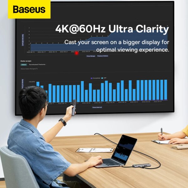 Baseus 8-in-1 USB C Hub with HDMI 4K@60Hz, 100W PD, USB 3.0, RJ45 Ethernet, SD/TF Card Reader - Image 6