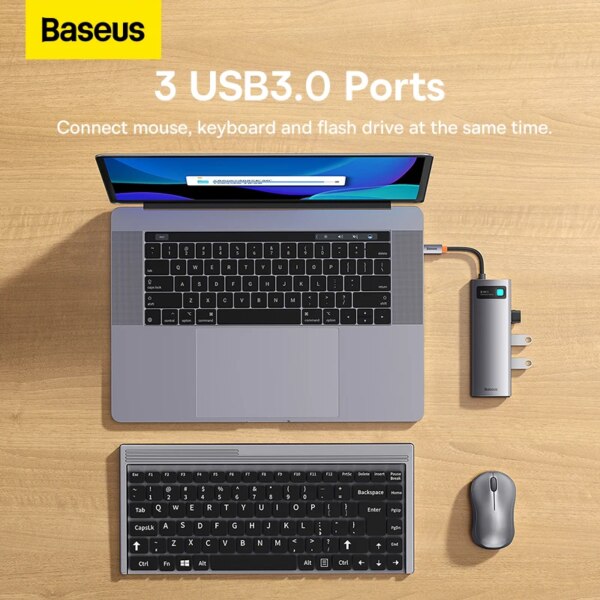 Baseus 8-in-1 USB C Hub with HDMI 4K@60Hz, 100W PD, USB 3.0, RJ45 Ethernet, SD/TF Card Reader - Image 2