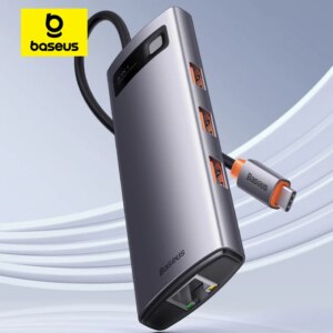 Baseus 8-in-1 USB C Hub with HDMI 4K@60Hz, 100W PD, USB 3.0, RJ45 Ethernet, SD/TF Card Reader