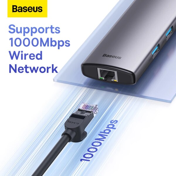 Baseus 8-in-1 USB C Hub with HDMI 4K@60Hz, 100W PD, USB 3.0, RJ45 Ethernet, SD/TF Card Reader - Image 4