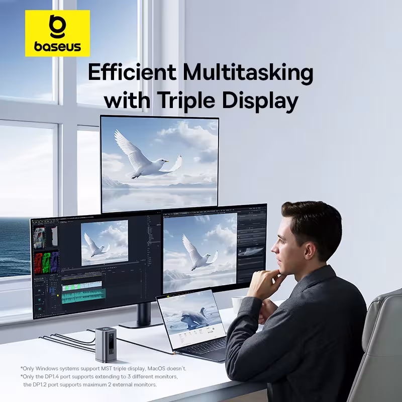 Baseus Spacemate 11-in-1 USB C Docking Station Triple Display 4K@60Hz HDMI DP PD100W Baseus Spacemate 11-in-1 USB C Docking Station Triple Display 4K@60Hz HDMI DP PD100W - Image 3
