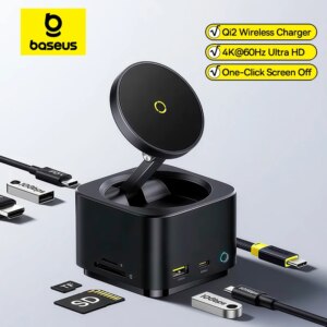 Baseus MagPro 7-in-1 USB C Hub with Qi2 Wireless Charger 15W HDMI 4K@60Hz PD 100W