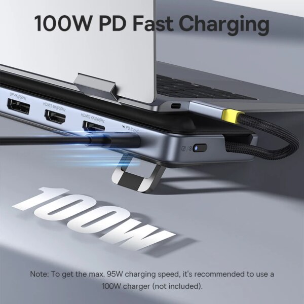 Baseus EliteJoy EH3 12-in-1 USB C Hub with Laptop Stand HDMI DP 4K 60Hz Triple Display - Image 4