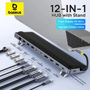 Baseus EliteJoy EH3 12-in-1 USB C Hub with Laptop Stand HDMI DP 4K 60Hz Triple Display