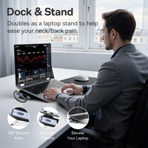Baseus EliteJoy EH3 12-in-1 USB C Hub with Laptop Stand HDMI DP 4K 60Hz Triple Display - Image 2