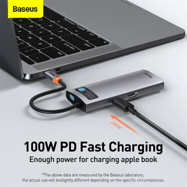 Baseus 6-in-1 Type-C Docking Station HUB with 4K HDMI 100W PD Fast Charging USB 3.0 RJ45 Ethernet - Image 3