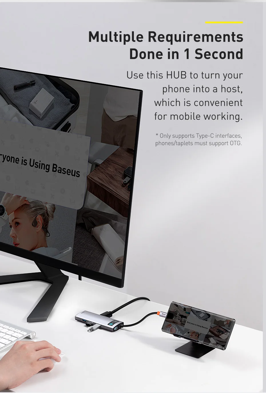 【Limited Offer for Korean Customers】Baseus 6-in-1 Type-C HUB to HDMI 4K 100W PD Fast Charging USB 3.0 RJ45 Docking Station HUB