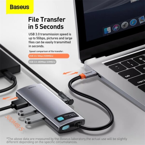 Baseus 6-in-1 Type-C Docking Station HUB with 4K HDMI 100W PD Fast Charging USB 3.0 RJ45 Ethernet - Image 6