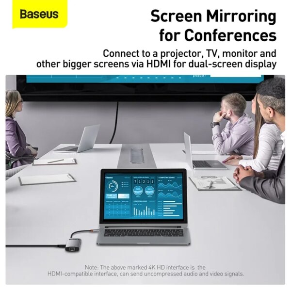 Baseus 6-in-1 Type-C Docking Station HUB with 4K HDMI 100W PD Fast Charging USB 3.0 RJ45 Ethernet - Image 4
