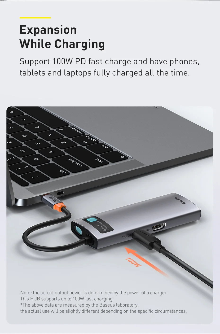 【Limited Offer for Korean Customers】Baseus 6-in-1 Type-C HUB to HDMI 4K 100W PD Fast Charging USB 3.0 RJ45 Docking Station HUB