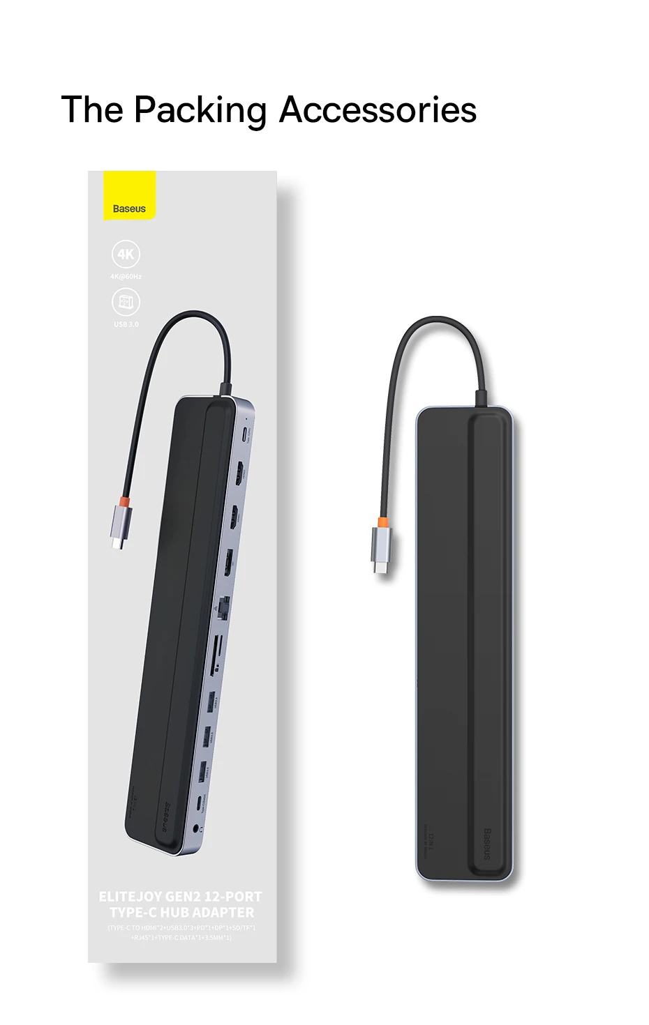 Baseus 12-in-1 USB C HUB Stand 4K@60Hz DP Dual HDMI Display 1000Mbps RJ45 Port USB 3.0 5GBPS TF/SD Card Reader 3.5mm Jack Hub