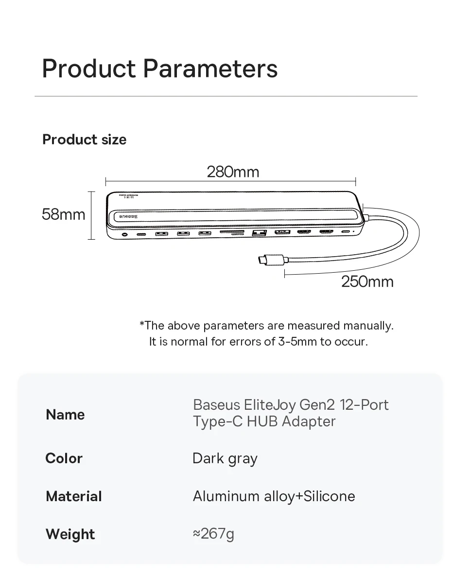 Baseus 12-in-1 USB C HUB Stand 4K@60Hz DP Dual HDMI Display 1000Mbps RJ45 Port USB 3.0 5GBPS TF/SD Card Reader 3.5mm Jack Hub