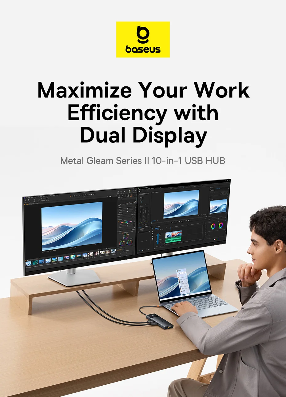 Baseus USB HUB 4K 60Hz Dual HDMI-Compatible Adapter 10 in 1 Splitter RJ45 USB 3.1 PD 100W Type C Hub for MacBook Pro Air USB HUB