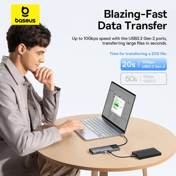 Baseus 10-in-1 USB C Hub Dual HDMI 4K 120Hz Adapter PD 100W Ethernet USB 3.2 - Image 5