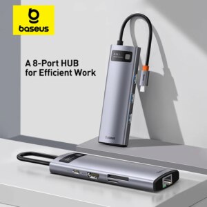 Baseus 8-in-1 USB C Hub Type-C Docking Station 100W PD 4K HDMI SD TF Card Reader
