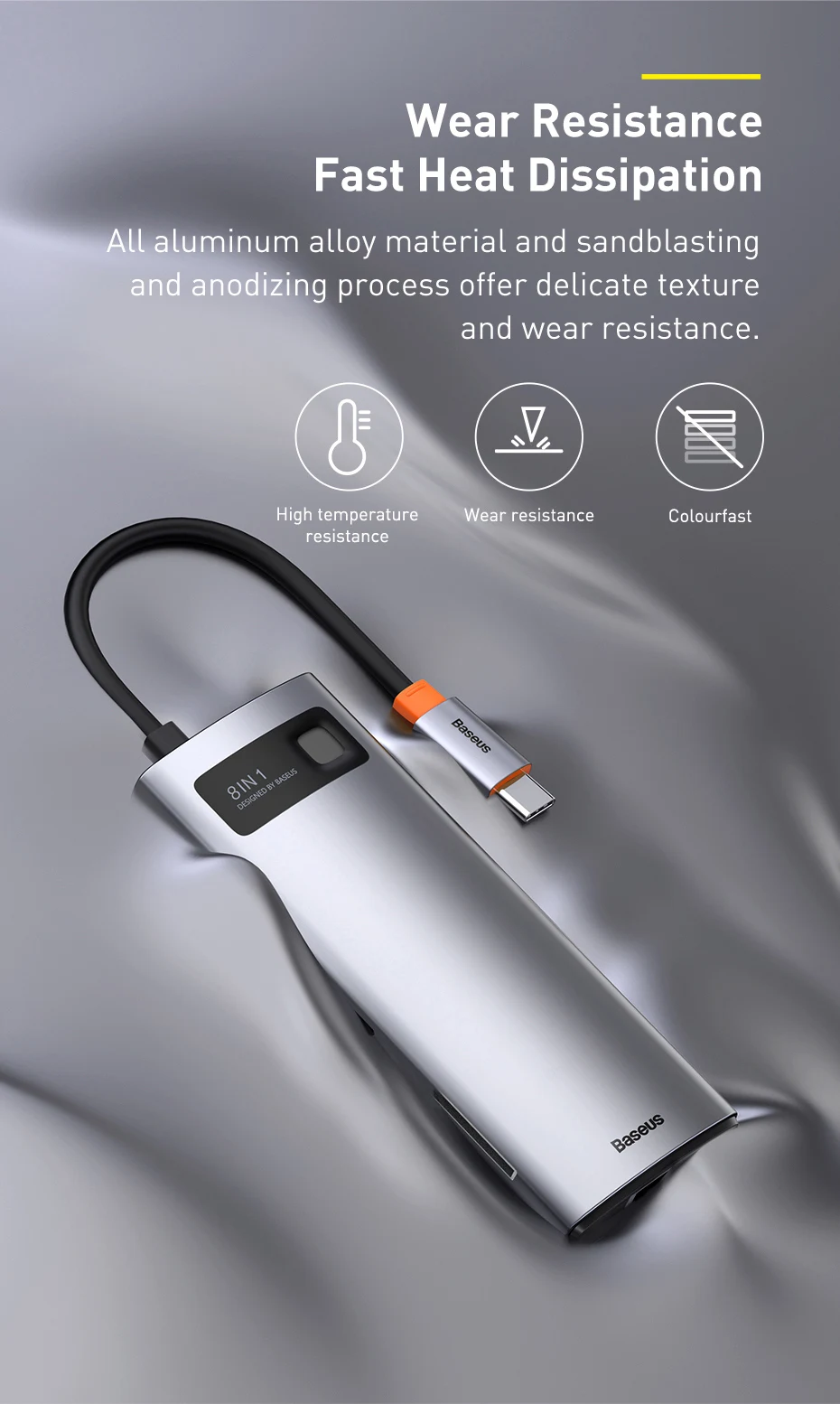 【For Korean Customers】Baseus 8-in-1 USB C HUB Type-C to HDMI 4K@30Hz 100W PD Fast Charging SD TF Card RJ45 Docking Station HUB