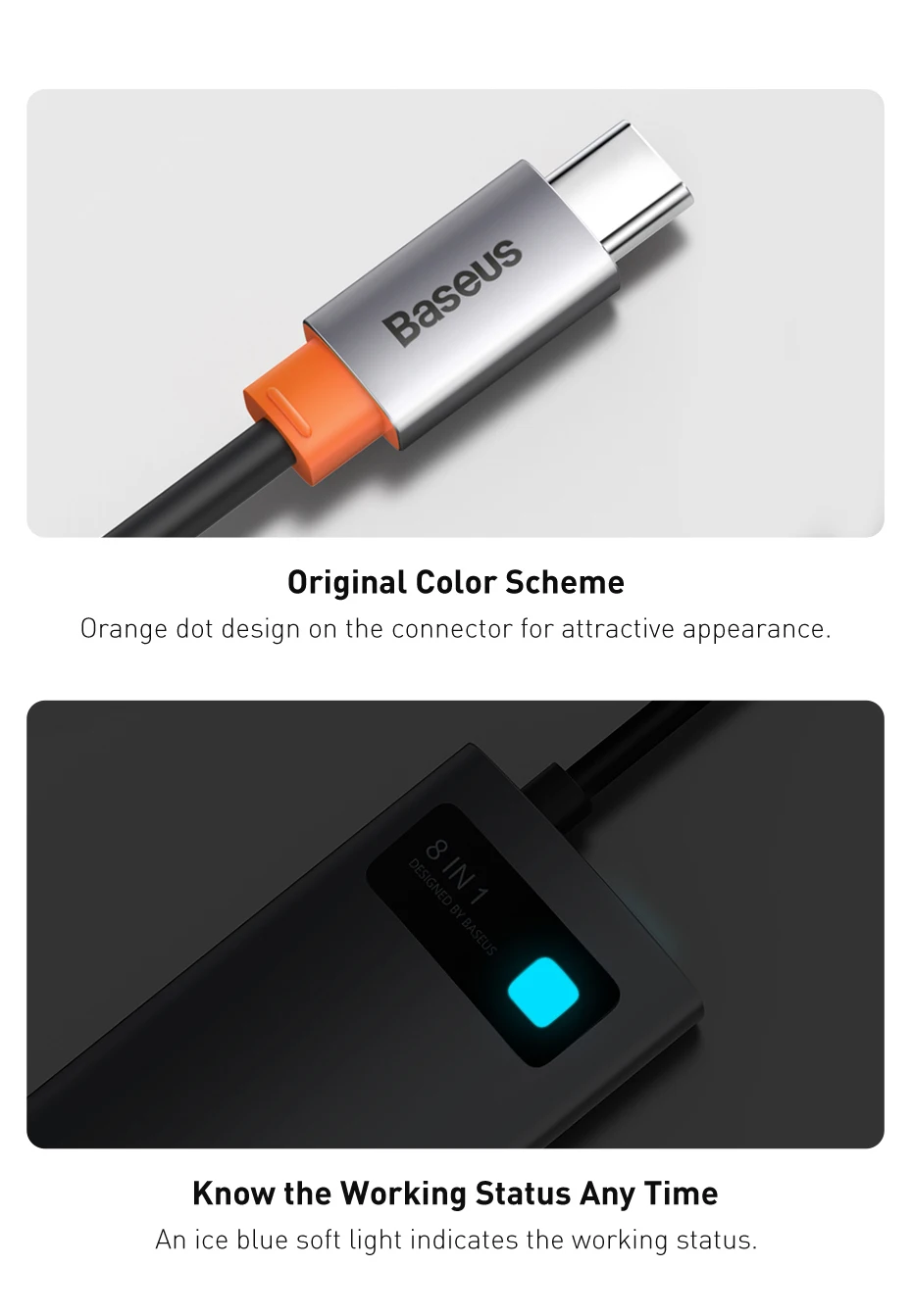 【For Korean Customers】Baseus 8-in-1 USB C HUB Type-C to HDMI 4K@30Hz 100W PD Fast Charging SD TF Card RJ45 Docking Station HUB