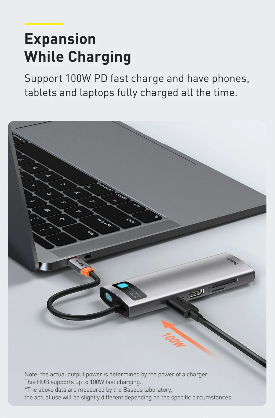【For Korean Customers】Baseus 8-in-1 USB C HUB Type-C to HDMI 4K@30Hz 100W PD Fast Charging SD TF Card RJ45 Docking Station HUB