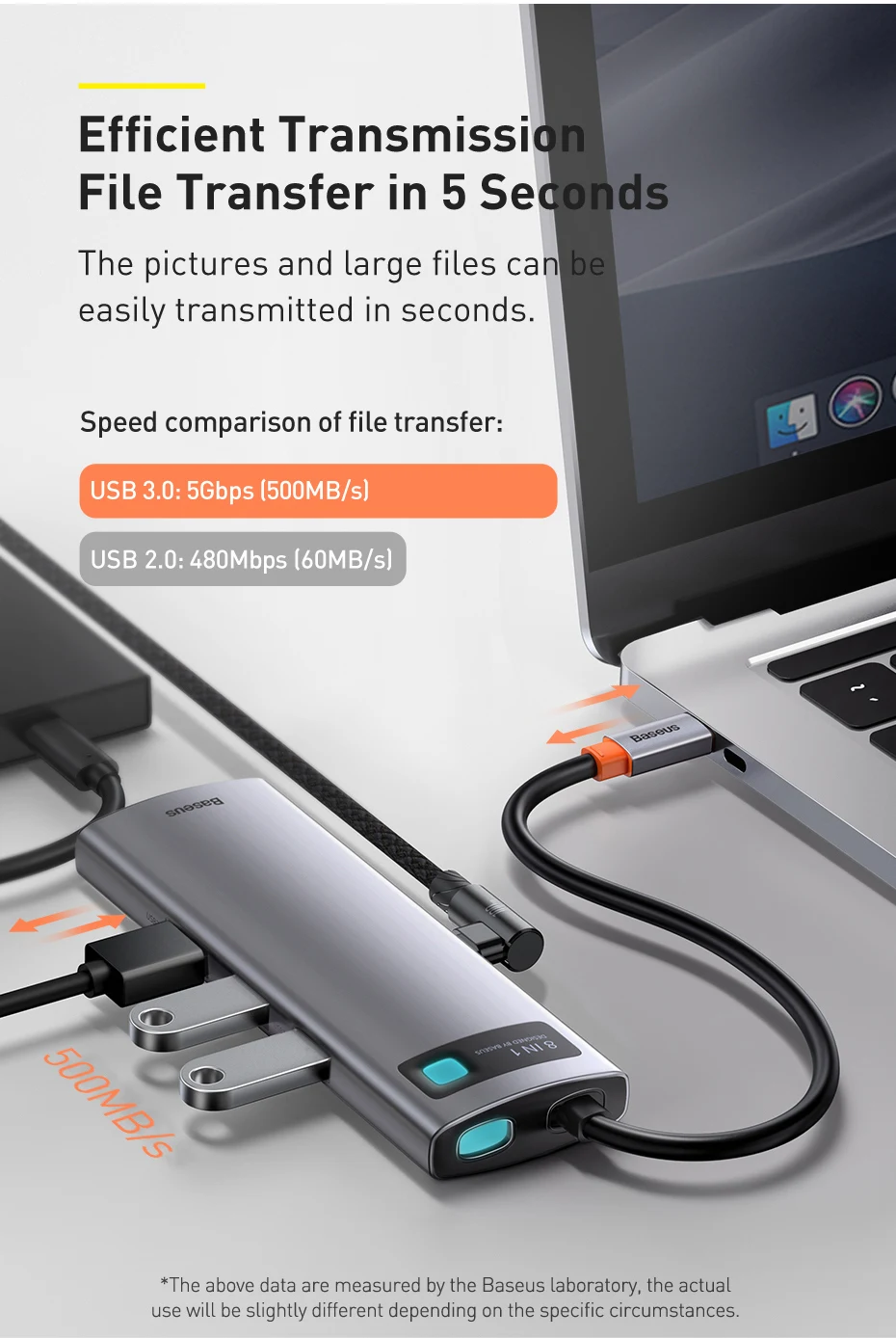 【For Korean Customers】Baseus 8-in-1 USB C HUB Type-C to HDMI 4K@30Hz 100W PD Fast Charging SD TF Card RJ45 Docking Station HUB