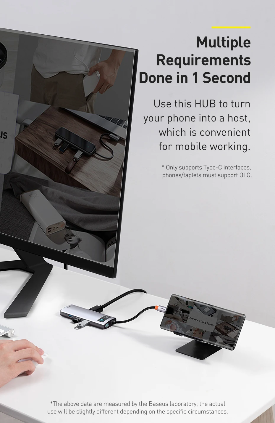【For Korean Customers】Baseus 8-in-1 USB C HUB Type-C to HDMI 4K@30Hz 100W PD Fast Charging SD TF Card RJ45 Docking Station HUB
