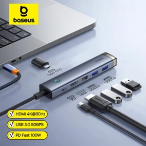 Baseus 6-in-1 USB C Hub with HDMI 4K 100W PD Fast Charging USB 3.0