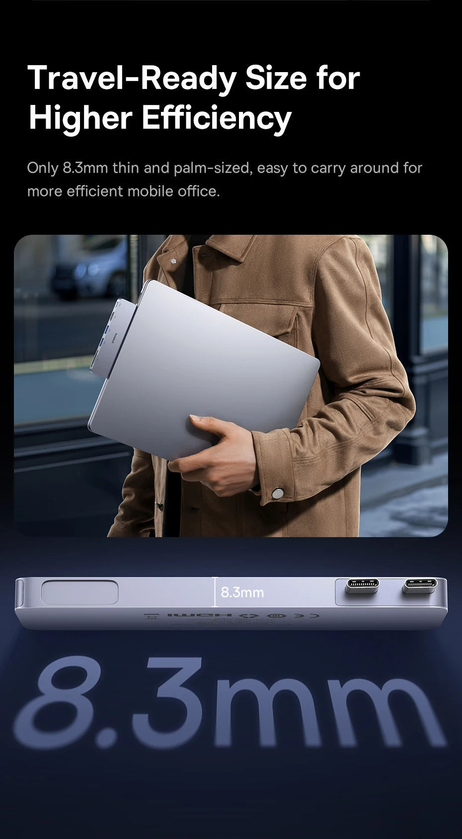 Baseus Dual USB-C Hub to HDMI-Compatible 4K 30Hz For Thunderbolt 3/4 40Gbps USB 3.0 Type C HUB SD TF For MacBook Pro Air USB Hub