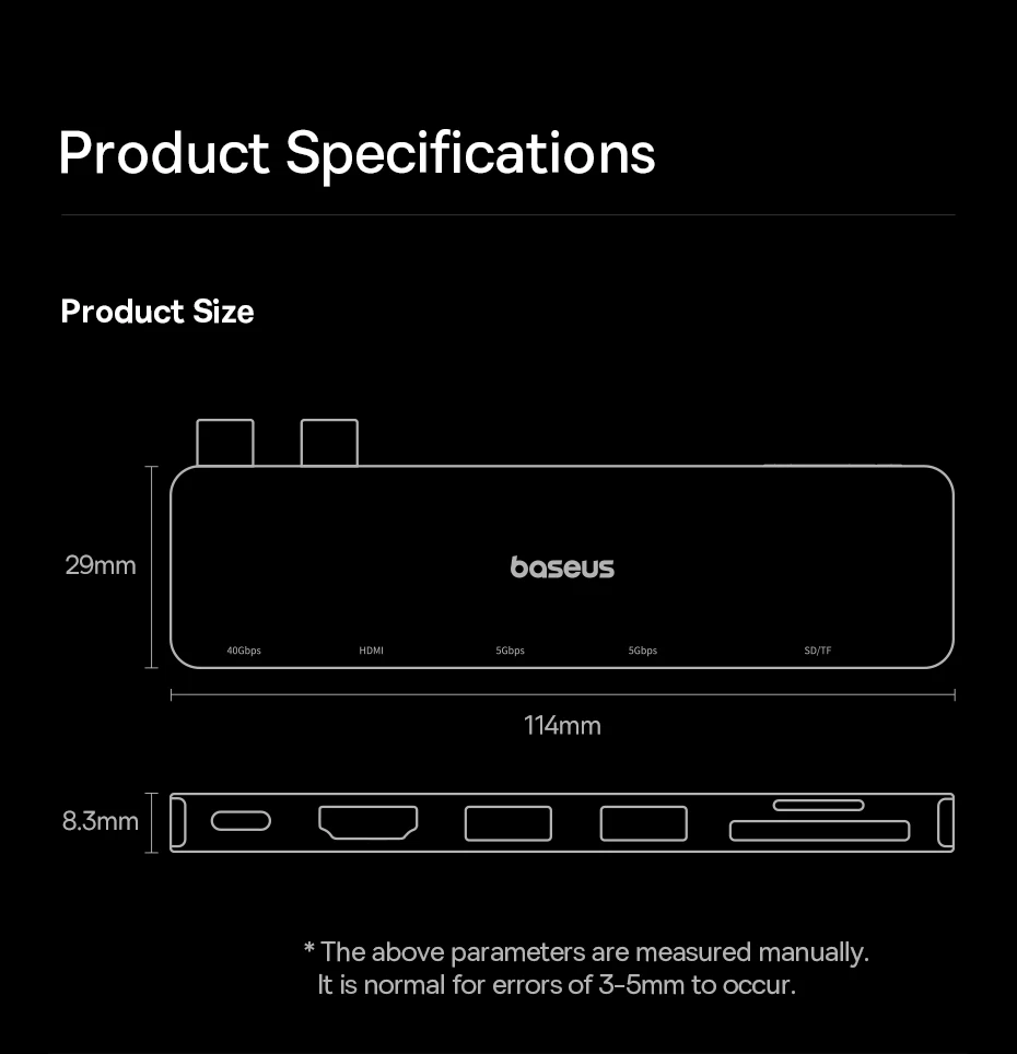 Baseus Dual USB-C Hub to HDMI-Compatible 4K 30Hz For Thunderbolt 3/4 40Gbps USB 3.0 Type C HUB SD TF For MacBook Pro Air USB Hub