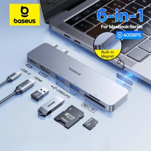 Baseus UltraJoy 6-in-1 USB C Hub with HDMI 4K 30Hz, 100W PD Charging, SD/TF Card Reader for MacBook Pro/Air