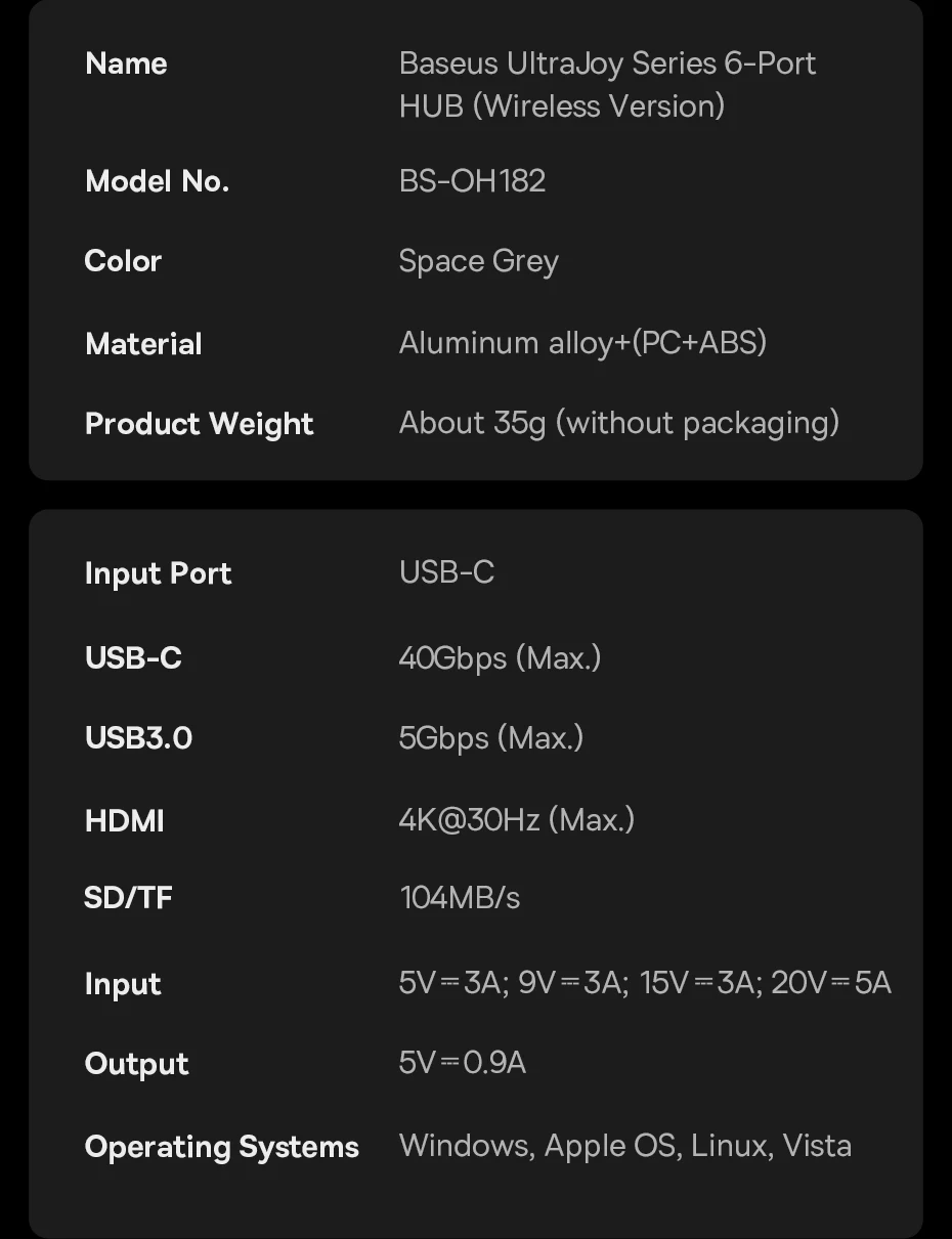 Baseus Dual USB-C Hub to HDMI-Compatible 4K 30Hz For Thunderbolt 3/4 40Gbps USB 3.0 Type C HUB SD TF For MacBook Pro Air USB Hub