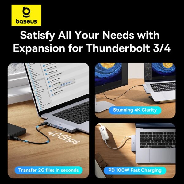 Baseus UltraJoy 6-in-1 USB C Hub with HDMI 4K 30Hz, 100W PD Charging, SD/TF Card Reader for MacBook Pro/Air - Image 3