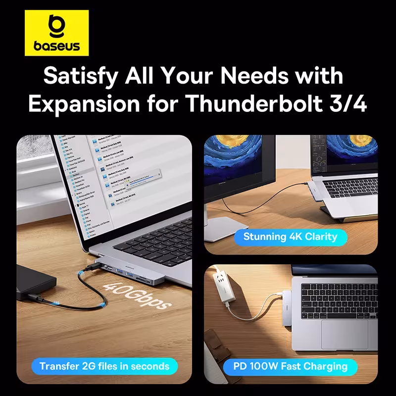 Baseus UltraJoy 6-in-1 USB C Hub with HDMI 4K 30Hz, 100W PD Charging, SD/TF Card Reader for MacBook Pro/Air Baseus UltraJoy 6-in-1 USB C Hub with HDMI 4K 30Hz, 100W PD Charging, SD/TF Card Reader for MacBook Pro/Air - Image 3