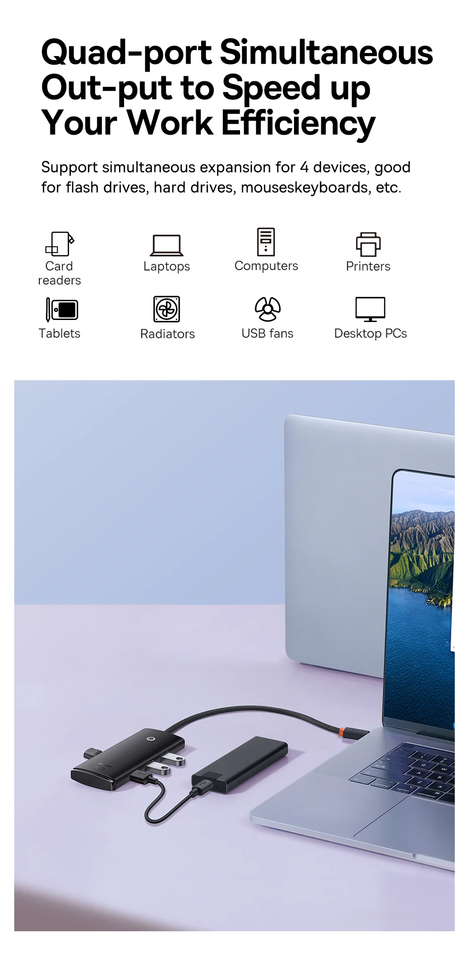 Baseus USB HUB 4 in 1 USB C HUB USB Type C to Multi USB 3.0 Adapter for MacBook Pro Air Huawei Mate 30 USB-C 3.0 Splitter