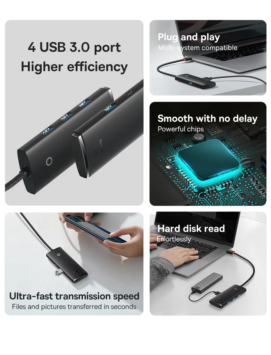 Baseus USB HUB 4 in 1 USB C HUB USB Type C to Multi USB 3.0 Adapter for MacBook Pro Air Huawei Mate 30 USB-C 3.0 Splitter