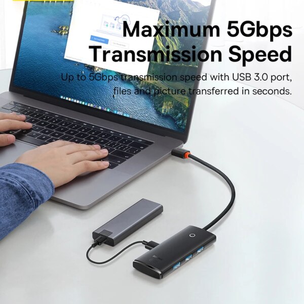 Baseus Lite Series 4-Port USB Hub Adapter USB 3.0 Type-C to Multi USB-A Splitter - Image 4